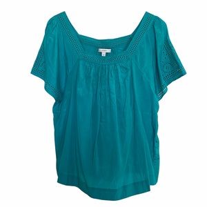 J Crew Teal Peasant Blouse Size 12 New with Tags